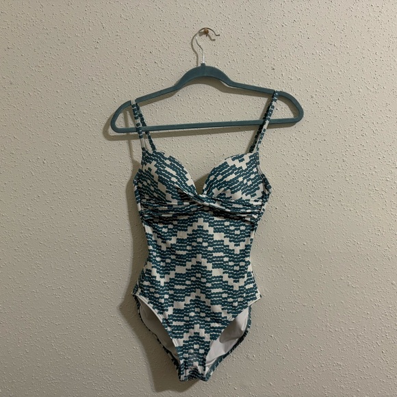 Kate Spade Geometric One Piece Swimsuit - Size S - Harbor Fog - Picture 1 of 7